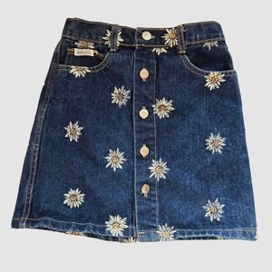 RARE Vintage 1990s Guess Jeans daisy patterned blue denim jean mini skirt